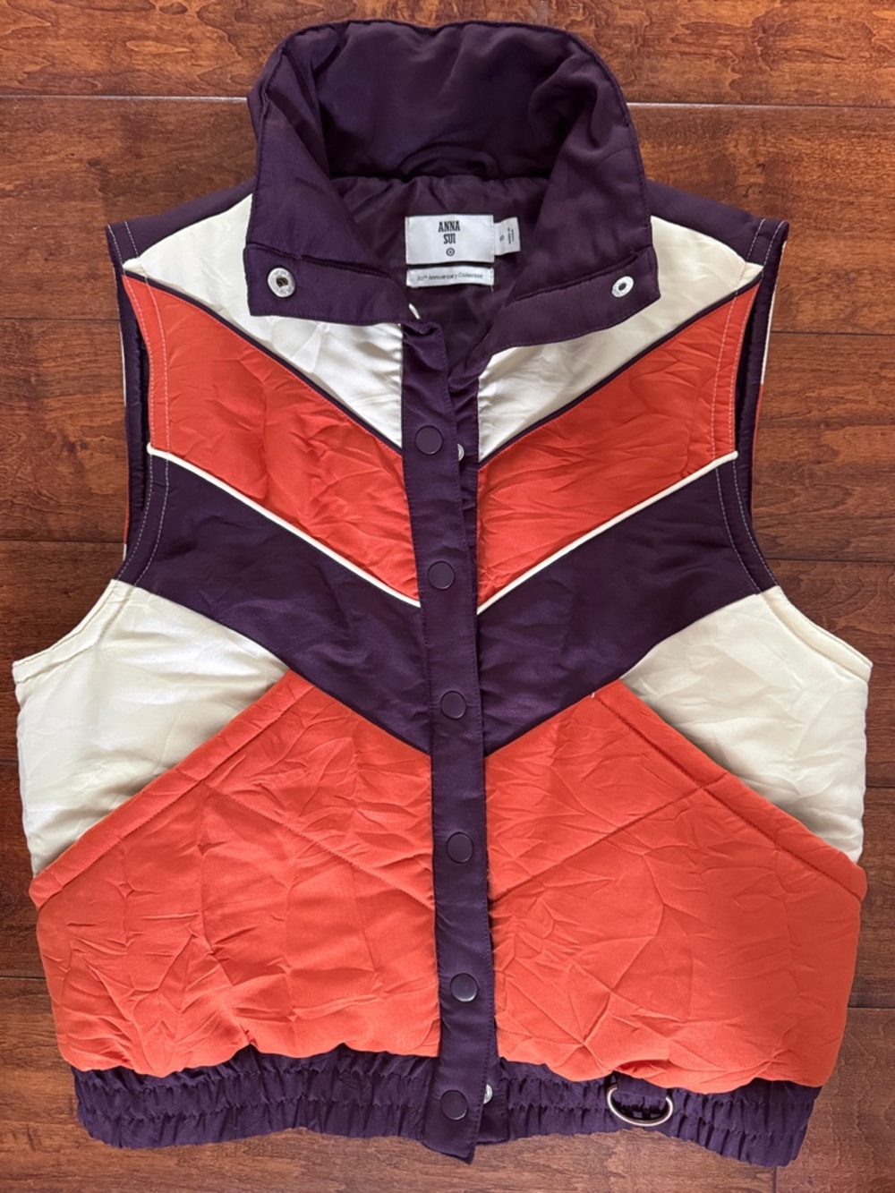 Anna Sui Purple, Orange & Cream Chevron Quilted Vest